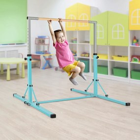 Barra de ginástica infantil dobrável com 13 alturas ajustáveis Estrutura triangular para ginásio em casa Carga 100 kg Azul Claro