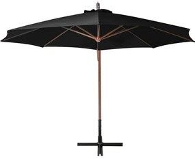 Guarda-sol de jardim suspenso com poste abeto maciço preto