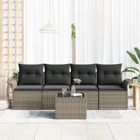 Conjunto de Sofá de Jardim vidaXL 5 Peças com Almofadas Cinza Rattan P