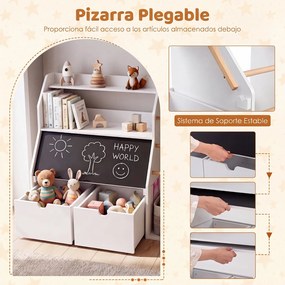 Estante Infantil para Brinquedos, 104 x 40 x 70 cm, com Quadro de Ardósia, Branco