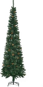 HOMCOM Árvore de Natal Artificial 225 cm com 706 Ramos Árvore de Natal Slim com 56 Pinhas Base Dobrável Ø58x225 cm Verde | Aosom Portugal
