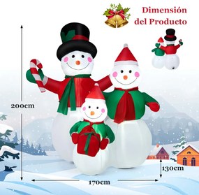 Família de Bonecos de Neve Insufláveis Decoração de Natal com Luzes LED Molas e Sacos de Areia Interior e Exterior