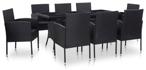 Conjunto de jantar para exterior 9 pcs vime PE preto