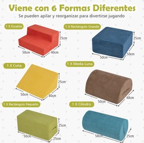 Blocos de trepar para bebés de 6 peças Interior macio com tecido de chenille amigo da pele Espuma de alta densidade Multicolorido