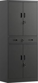 HOMCOM Armário metálico 180 cm, armário de ferramentas com portas trancáveis, gaveta e prateleiras ajustáveis, Preto | Aosom Portugal