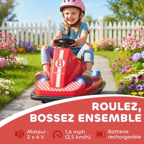 Carrinho de choque para crianças 6 V, rotação de 360°, música, buzina, arranque suave, 2,5 km/h, para idades entre os 3 e os 8 anos, 74 x 53 x 48 cm,