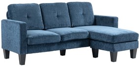 HOMCOM Sofá Chaise Longue Sofá em Forma de L Estofado em Poliéster Sofá de Canto Reversível 186x130x84 cm  Azul