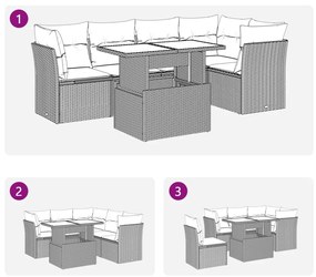 6 pcs conjunto sofás de jardim com almofadões vime cinzento