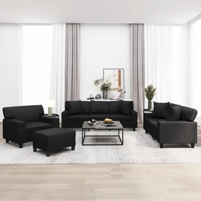 vidaXL 4 pcs conjunto sofás c/ almofadas/almofadões couro artif. preto
