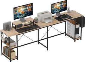 Secretária de canto modular e reversível, 168-240 cm, estilo industrial — prateleira ajustável, saco de arrumação, suporte para ecrã cor madeira natur