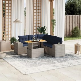 vidaXL 6 pcs conjunto sofás p/ jardim c/ almofadões vime PE cinzento