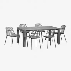 Conjunto De Mesa Retangular Arnadine (180x100 Cm) E 6 Cadeiras De Jardim Maeba Cinza Grafito - Sklum
