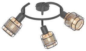Candeeiro de teto design preto com dourado 3 luzes redondo - Noud Design