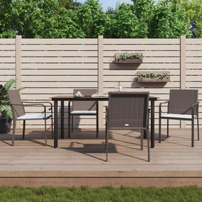 vidaXL 5 pcs conjunto de jantar p/ jardim c/ almofadões vime PE e aço