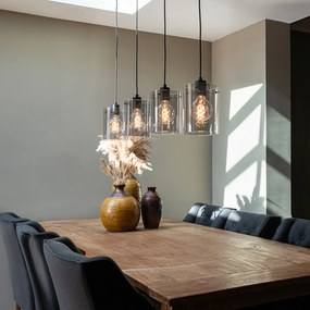 Candeeiro de suspensão design preto com vidro fumê 4 luzes - Dome