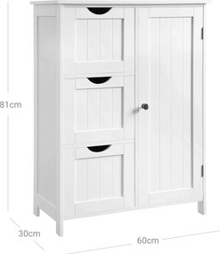 Armario arrumação sala, casa de banho com 3 gavetas grandes 60 x 30 x 81 cm Branco