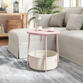 Mesa auxiliar redonda com cesto em tecido 45 x 50 cm rosa + branco creme