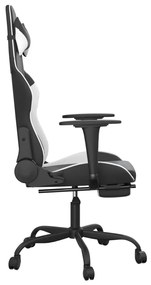 Cadeira gaming massagens c/ apoio pés couro artif. preto/branco