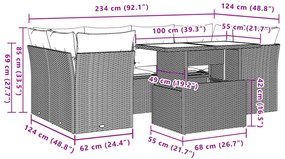 7 pcs conjunto de sofás p/ jardim com almofadões vime PE bege