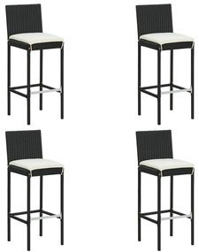 Bancos de bar com almofadões para jardim 4 pcs vime PE preto