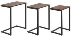 HOMCOM Conjunto de 3 Mesas Auxiliares em Forma de C com Pés de Aço 45x30x60cm 40x28x56cm e 34x25x50cm Marrom Rústico