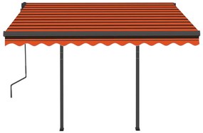 Toldo retrátil automático com postes 3,5x2,5 m laranja/castanho