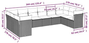 10 pcs conj. sofás jardim com almofadões vime PE castanho