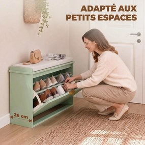 Banco para Sapatos, 62 x 26 x 47,5 cm, Duas Gavetas com Prateleiras Reguláveis, Verde