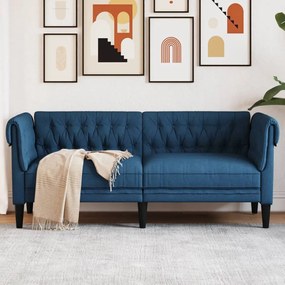 vidaXL Sofá chesterfield 2 lugares tecido azul