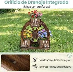 Floreira de plantio rústica em madeira 61,5 x 55 x 62 cm, canteiro elevado de 2 níveis com 3 compartimentos de cultivo e orifícios de drenagem Castanh