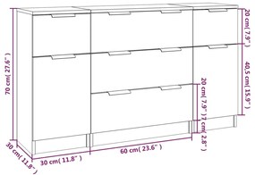 3 pcs conjunto de aparadores madeira processada cinzento sonoma