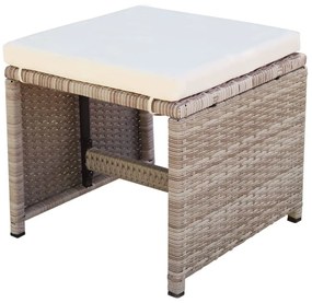 9 pcs conjunto jantar exterior com almofadões vime PE bege