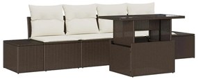 Conjunto de Sofá de Jardim com 5 Peças e Almofadas Castanho em Rattan