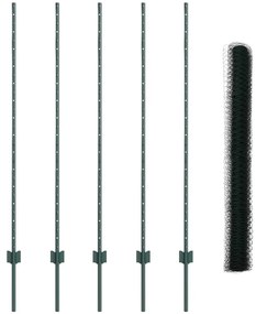 Postes de Cerca vidaXL 5 pcs U-Channel Verde 140 cm Aço