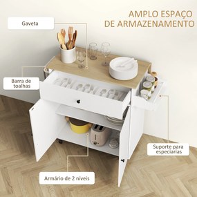 Ilha de Cozinha com Rodas Carrinho de Cozinha com Lateral Dobrável 2 P