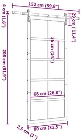 Porta Deslizante Castanho 80 x 208 cm Madeira de pinho maciça