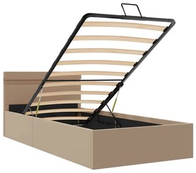 Cama hidrául. arrumação e LED 90x200cm couro artif. cappuccino
