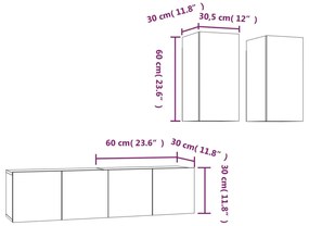 Conjunto móveis de TV 4 pcs madeira processada carvalho fumado