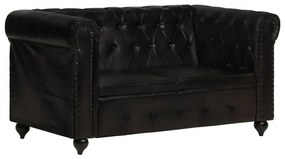 vidaXL Sofá chesterfield de 2 lugares em couro genuíno preto