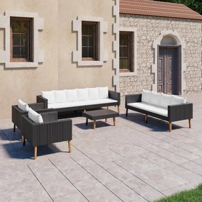 vidaXL 5 pcs conjunto lounge de jardim c/ almofadões vime PE preto
