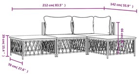 4 pcs conjunto lounge de jardim com almofadões aço antracite