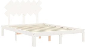 Estrutura de cama de casal c/ cabeceira madeira maciça branco