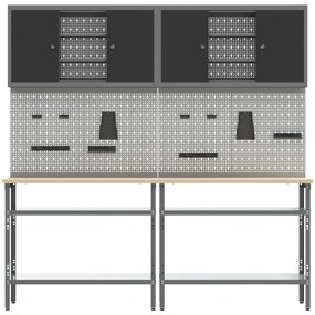 Conjunto de Bancada de Trabalho com 8 Peças em Aço Cinzento