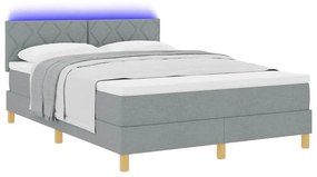 Cama Box Spring com Colchão &amp; LED Cinza Claro 160x200 cm Tecido