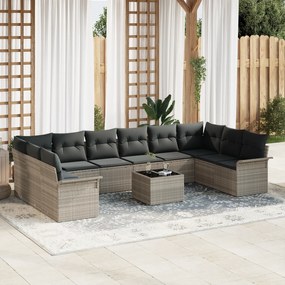 Conjunto de Sofá Modular de 11 Peças com Almofadas Cinza Rattan Sintét