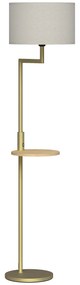 Candeeiro de Pé com Mesa Auxiliar Lâmpada E27 Máx. 40W Ecrã de Linho Interruptor de Corrente e Carregador USB Ø40x170 cm Dourado