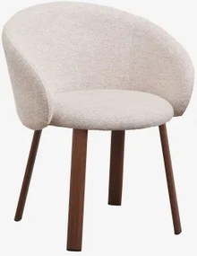 Cadeira De Jantar Estofada Nairea Madeira Escura & Bouclé Bege Creme - Sklum