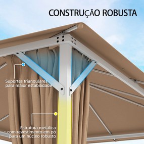 Pergola para Jardim 3x4 m com Telhado Ventilado, 4 Painéis e 4 Mosquiteiras UPF50+ para Exterior, Terraço Caqui