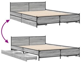 Estrutura de cama c/ gavetas derivados madeira cinza sonoma