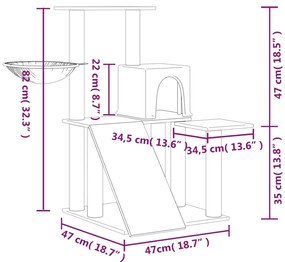 Árvore p/ gatos c/ postes arranhadores sisal 82 cm cinza-claro